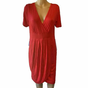 New Women’s Boutique Red Midi Dress Y Neck Stretch Casual Elegant Date Party XL